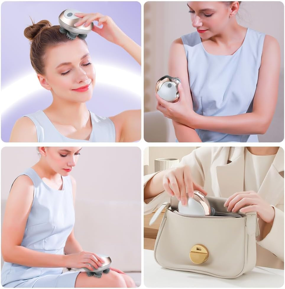 Electric Scalp Massager, Portable Waterproof Head Massager with 3 Modes, 96 Silicone Contact, for Hair Growth, Deep Clean, Stress Relax, for Head Neck Leg Body, Gift for Women Men