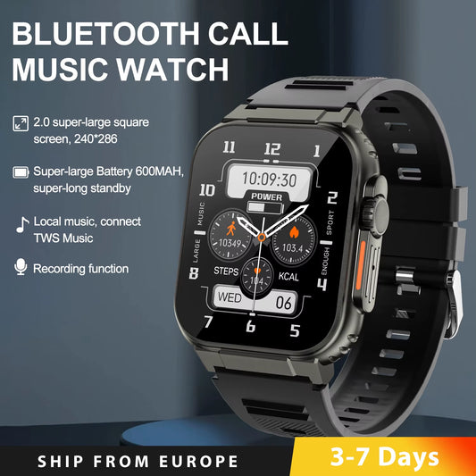 2.0 Inch Smart Music Watch - 600mAh Battery, 128MB Memory, Heart Rate Monitor & Fitness Tracker with TWS Support