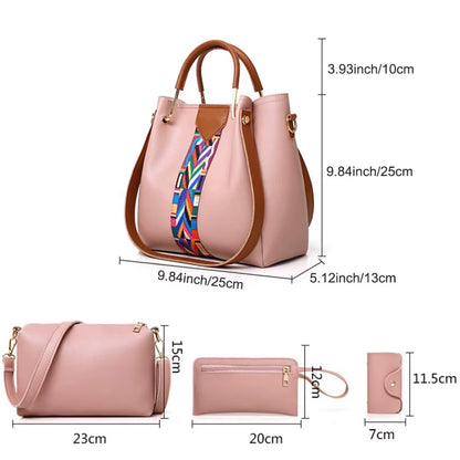 Chic 4-Piece Women's Handbag Set - Stylish Tote, Crossbody, and Wallet in Soft PU Leather