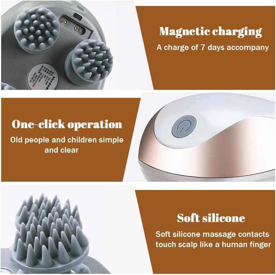 Electric Scalp Massager, Portable Waterproof Head Massager with 3 Modes, 96 Silicone Contact, for Hair Growth, Deep Clean, Stress Relax, for Head Neck Leg Body, Gift for Women Men