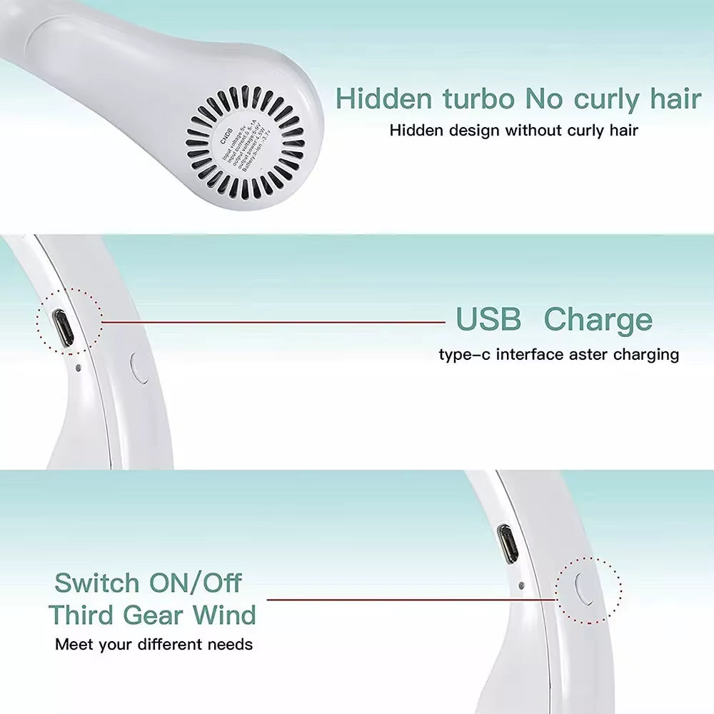 Portable 4000mAh Rechargeable USB Neck Fan - Leafless Neckband Cooler for Ultimate Comfort
