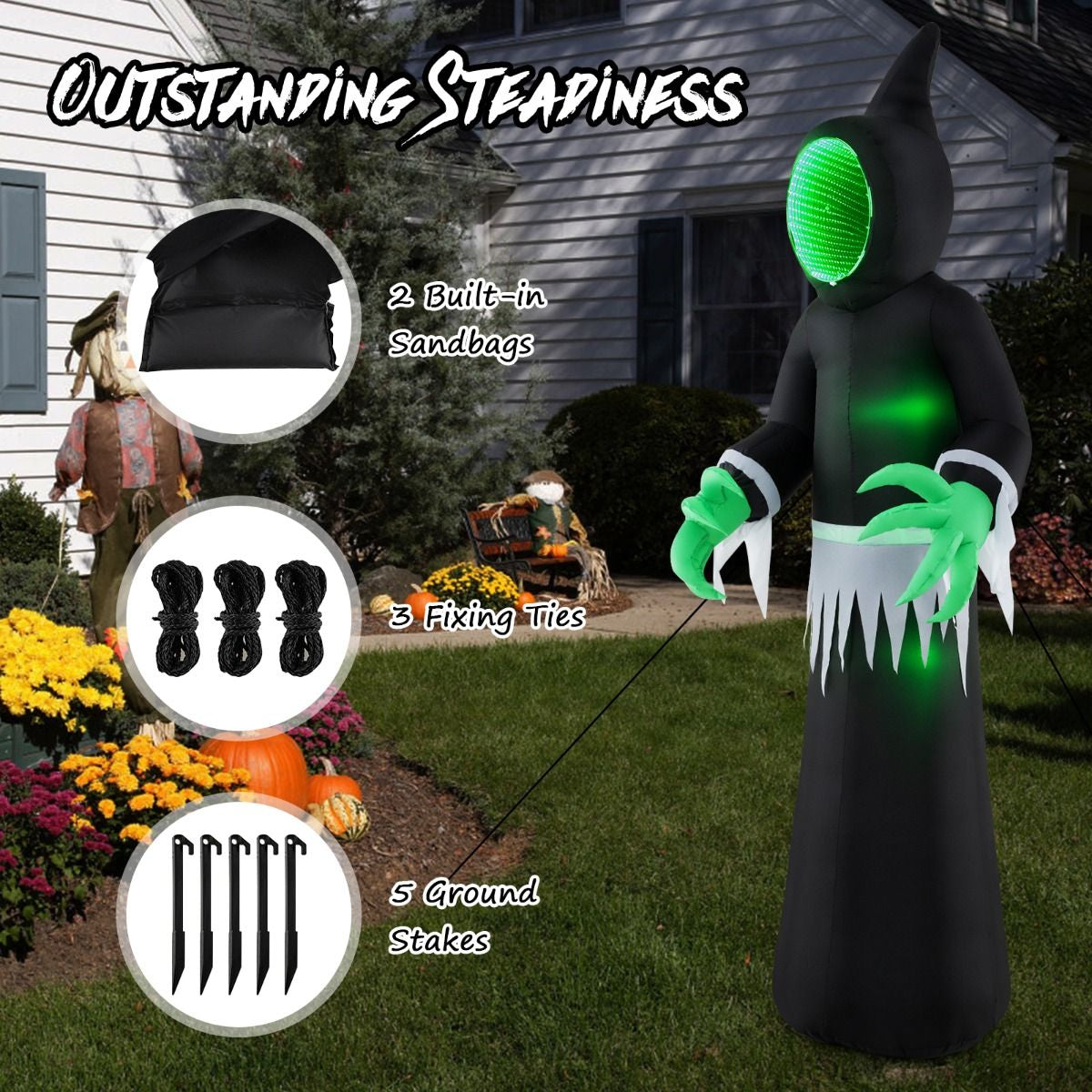 240CM Giant Blow up Ghost with Infinity Mirror Light and LED Lights