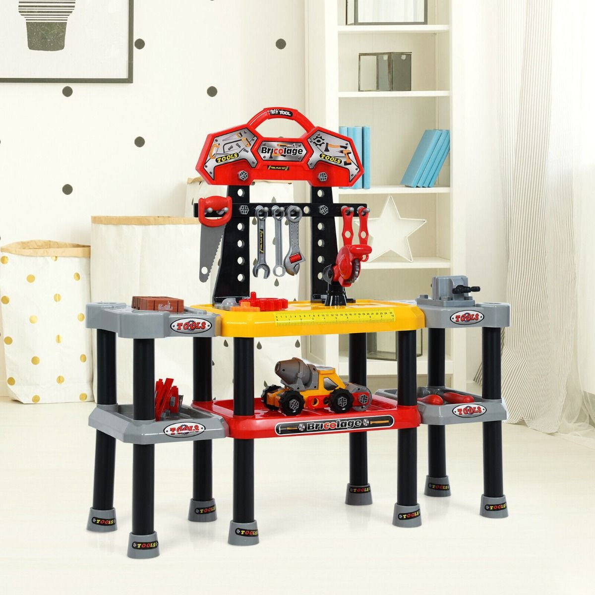Ultimate 121-Piece Kids Construction Tool Set with Double-Tier Workbench for Endless Pretend Play Fun!