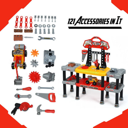 Ultimate 121-Piece Kids Construction Tool Set with Double-Tier Workbench for Endless Pretend Play Fun!