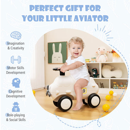 Kids Plane Ride on Toy Car with Cute Propeller and Flexible Steering Wheel