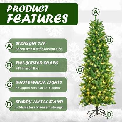 Pre-Lit Artificial Pencil Christmas Tree with Warm White Ul-Listed Lights