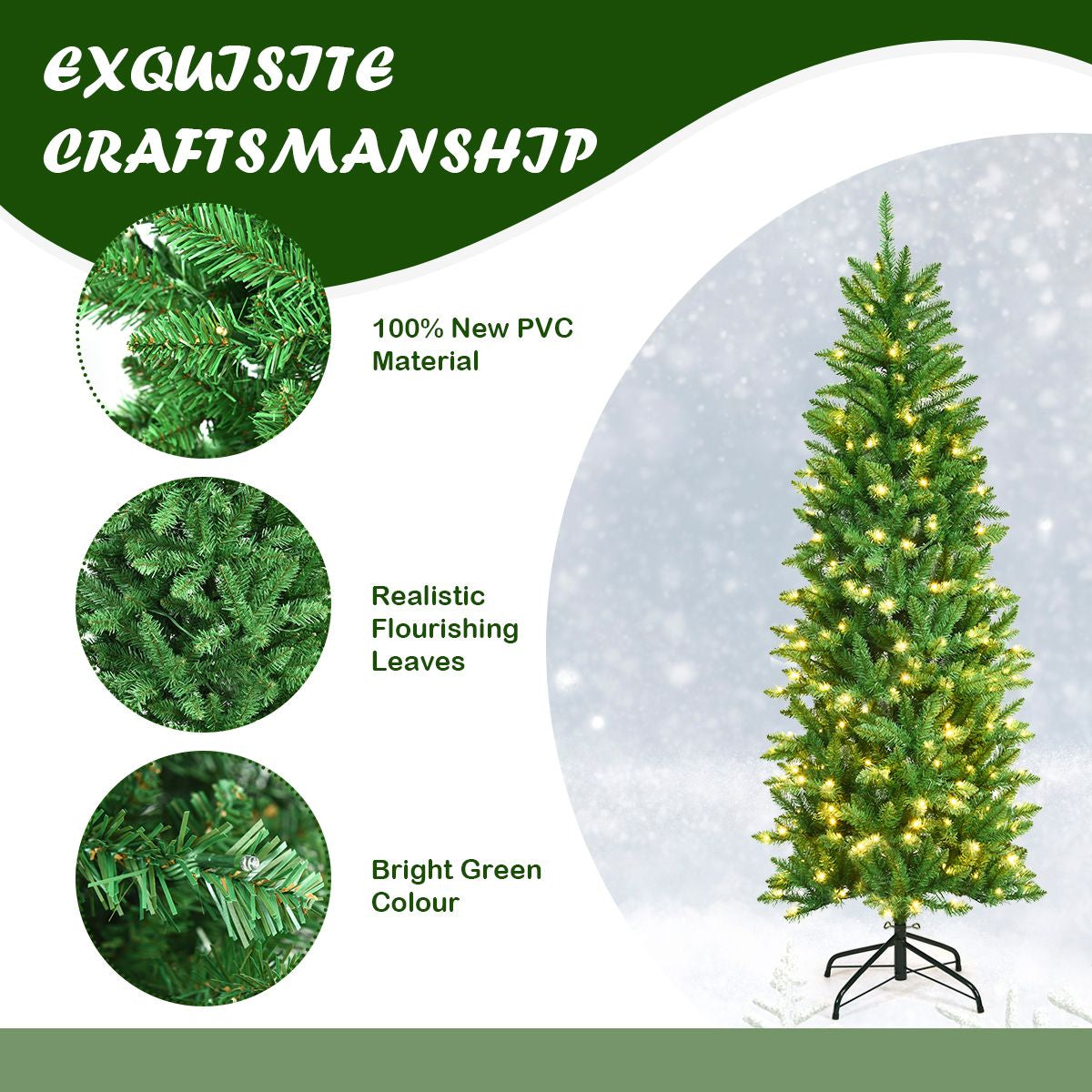 Pre-Lit Artificial Pencil Christmas Tree with Warm White Ul-Listed Lights