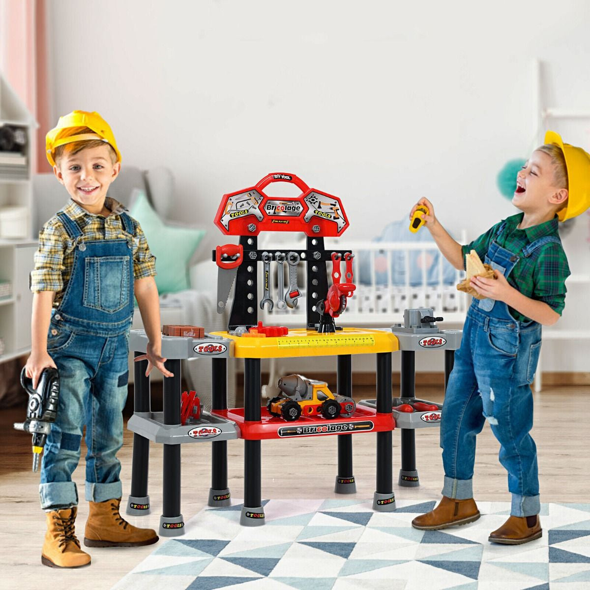 Ultimate 121-Piece Kids Construction Tool Set with Double-Tier Workbench for Endless Pretend Play Fun!