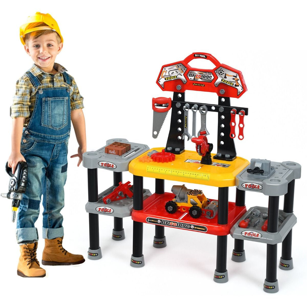 Ultimate 121-Piece Kids Construction Tool Set with Double-Tier Workbench for Endless Pretend Play Fun!