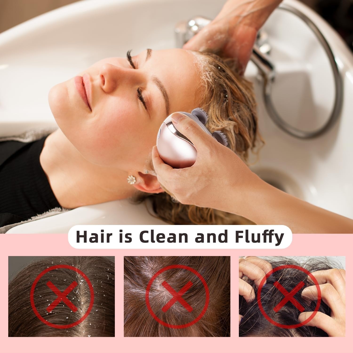 Handheld Electric Hair Scalp Massager with Kneading 96 Massage Nodes, Small Portable Cordless Head Scratcher Massager for Hair Growth, Deep Clean and Stress Relax, Gifts for Women, Men Pink