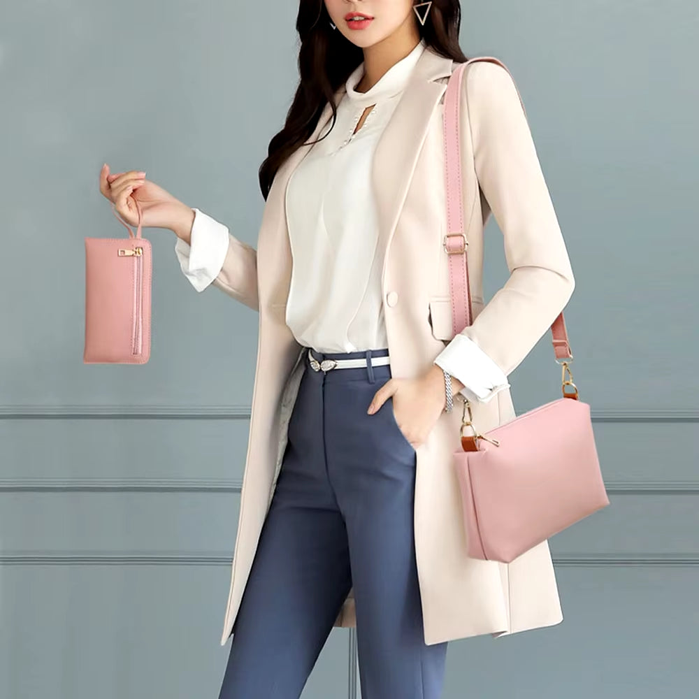 Chic 4-Piece Women's Handbag Set - Stylish Tote, Crossbody, and Wallet in Soft PU Leather