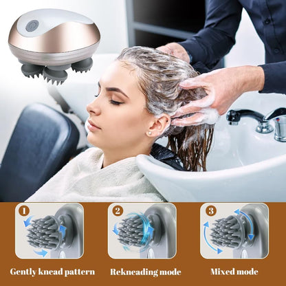 Electric Scalp Massager, Portable Waterproof Head Massager with 3 Modes, 96 Silicone Contact, for Hair Growth, Deep Clean, Stress Relax, for Head Neck Leg Body, Gift for Women Men