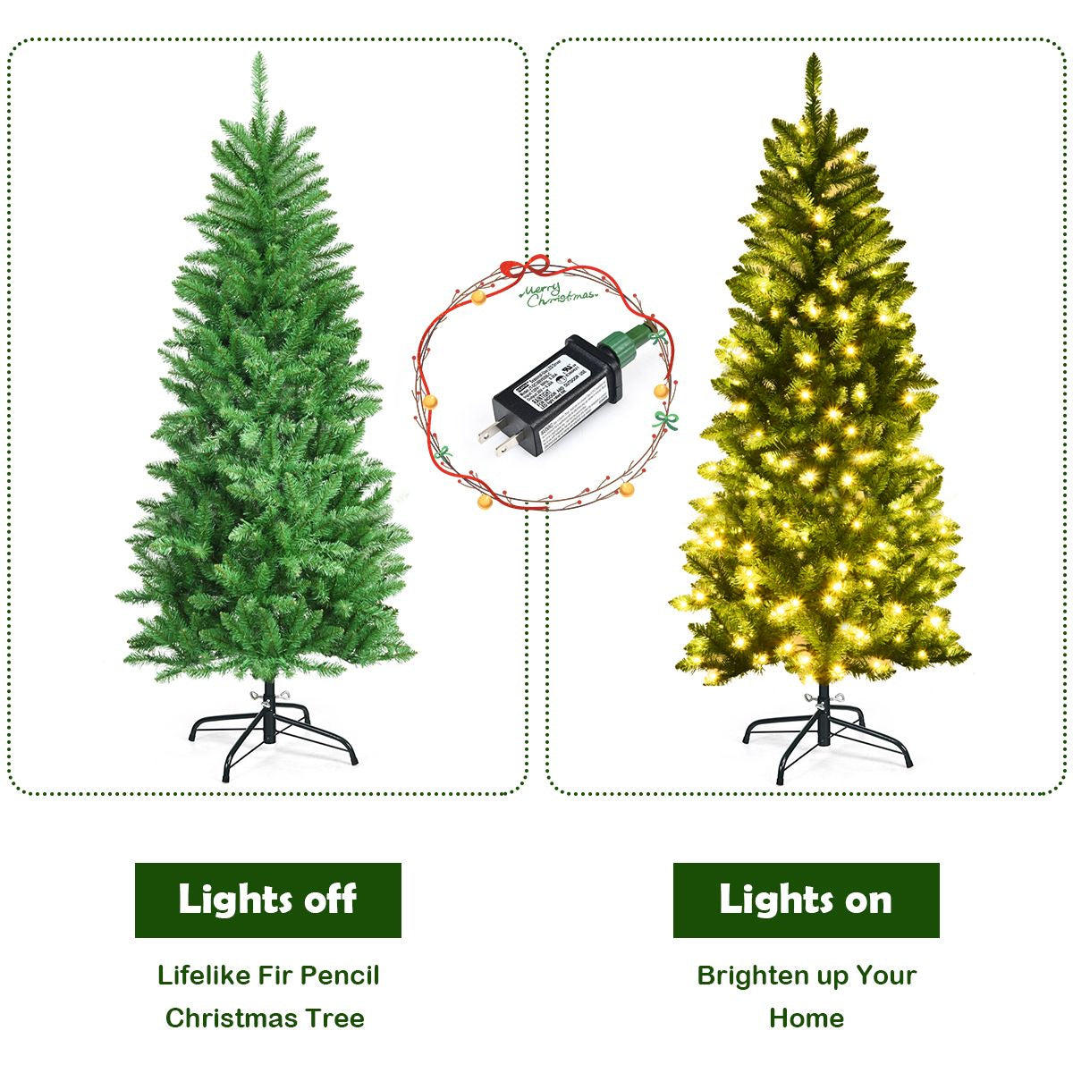 Pre-Lit Artificial Pencil Christmas Tree with Warm White Ul-Listed Lights