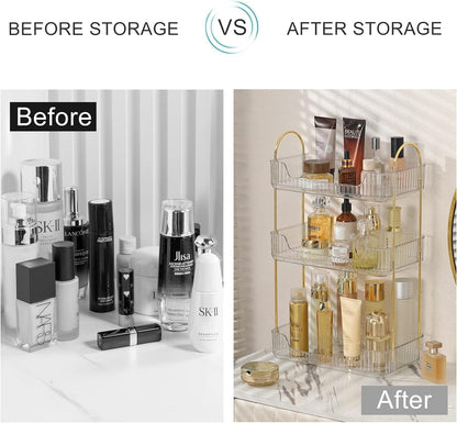 Makeup Organiser, Spinning 3 Tiers Perfume Organiser, Skincare Cosmetic Organizer, Dressing Table Organiser for Lipsticks,Jewelery, Brush, Vanity Desk, Bedroom (White, 3 Tiers)