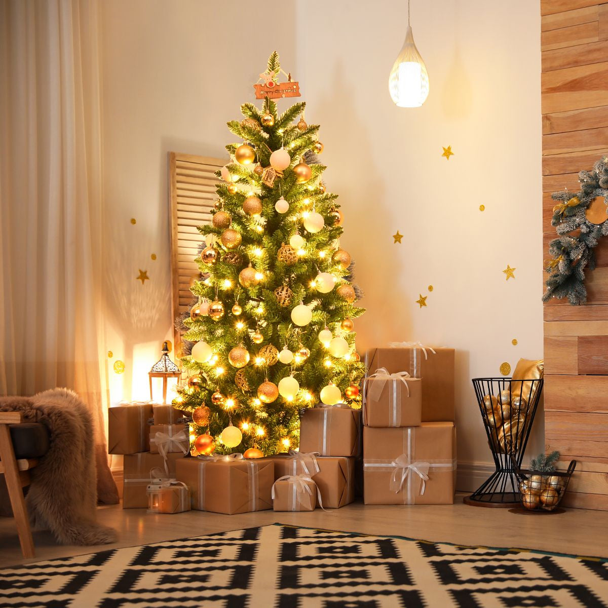 Pre-Lit Artificial Pencil Christmas Tree with Warm White Ul-Listed Lights