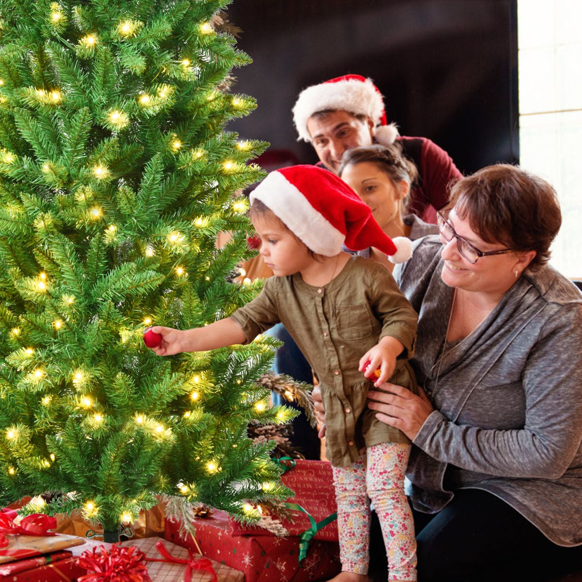 Pre-Lit Artificial Pencil Christmas Tree with Warm White Ul-Listed Lights