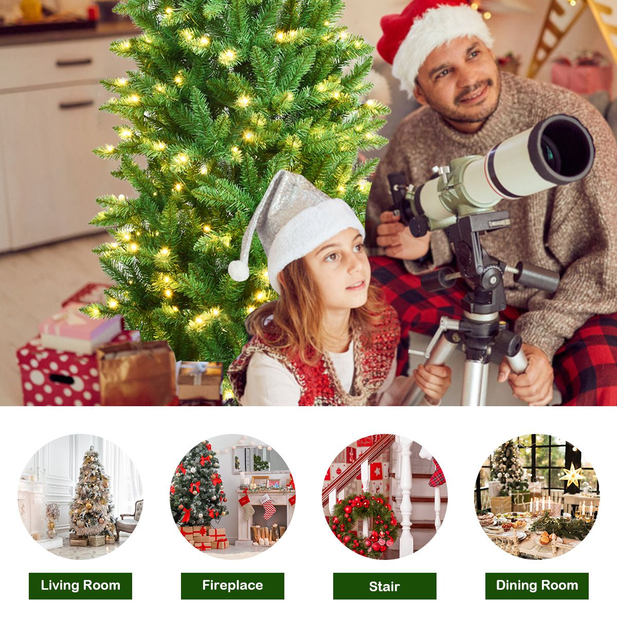 Pre-Lit Artificial Pencil Christmas Tree with Warm White Ul-Listed Lights