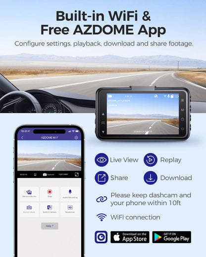 M17 1080P Dash Cam with ADAS, GPS, Night Vision & 24H Parking Monitor - WiFi App & 150°FOV