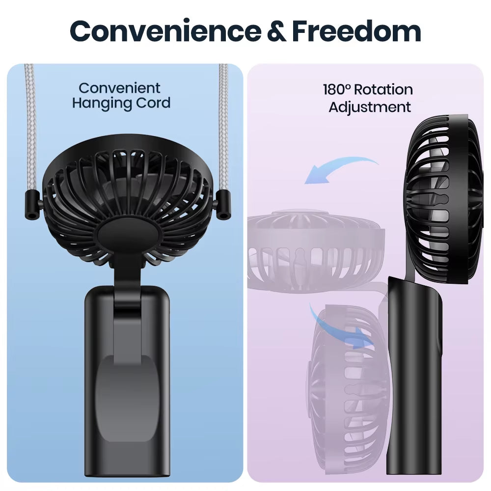 Ultimate 3-in-1 Portable Handheld Fan - 5000mAh USB Rechargeable, Foldable Design with Digital Display for Travel & Desk Use
