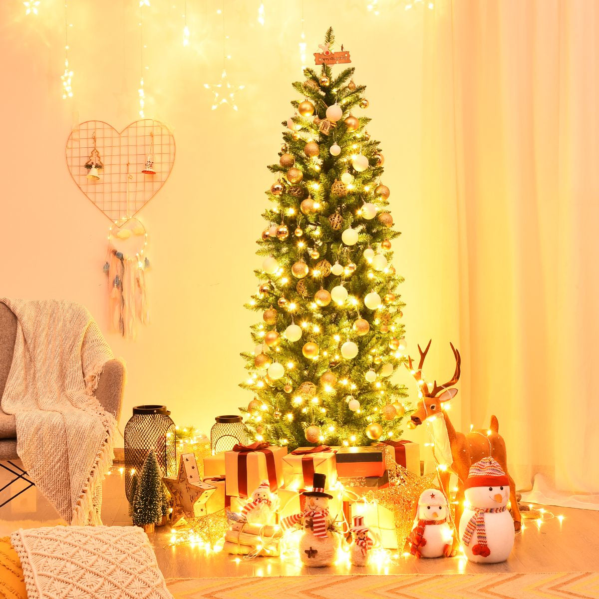 Pre-Lit Artificial Pencil Christmas Tree with Warm White Ul-Listed Lights