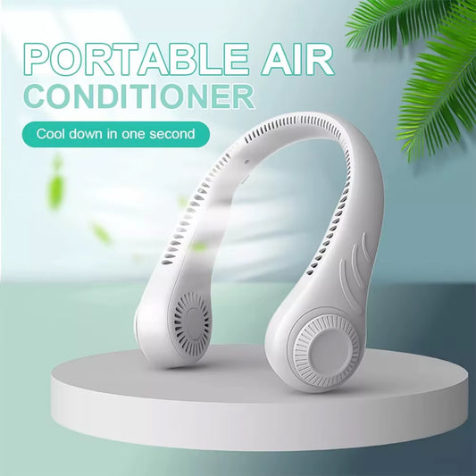 Portable 4000mAh Rechargeable USB Neck Fan - Leafless Neckband Cooler for Ultimate Comfort