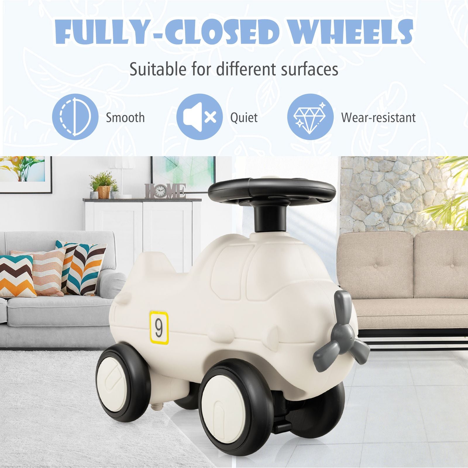 Kids Plane Ride on Toy Car with Cute Propeller and Flexible Steering Wheel