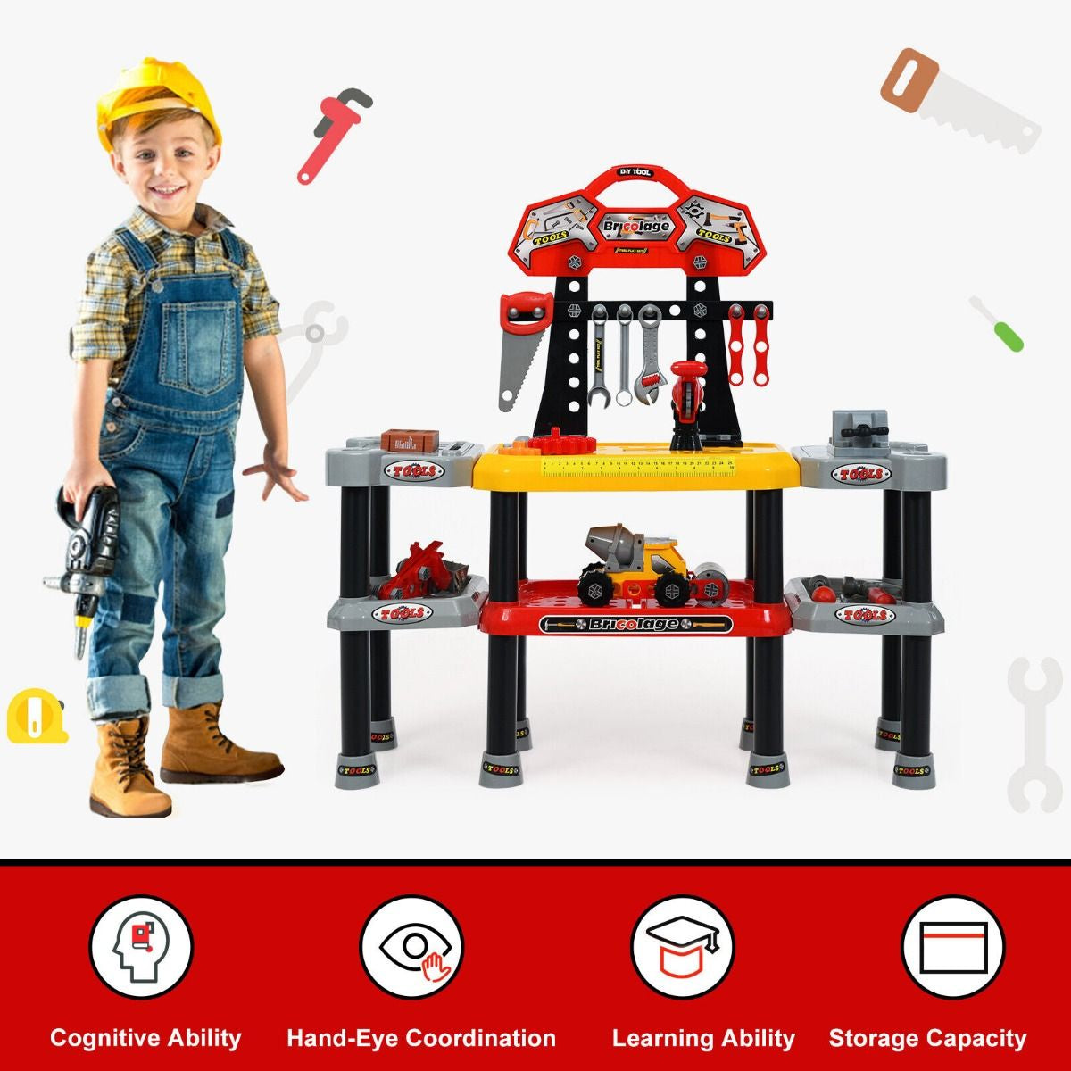 Ultimate 121-Piece Kids Construction Tool Set with Double-Tier Workbench for Endless Pretend Play Fun!