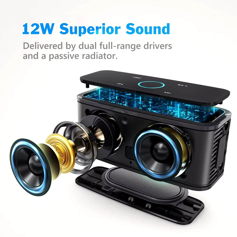 Premium Bluetooth Speaker with Touch Control - 12W HD Sound, IPX5 Waterproof, Built-In Mic for Hands-Free Portability