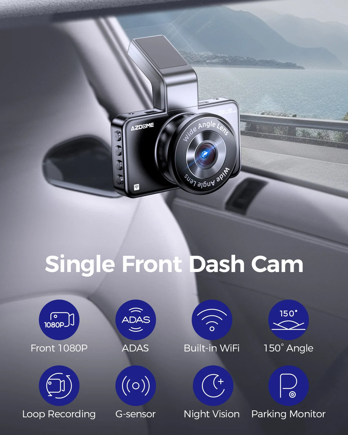 M17 1080P Dash Cam with ADAS, GPS, Night Vision & 24H Parking Monitor - WiFi App & 150°FOV