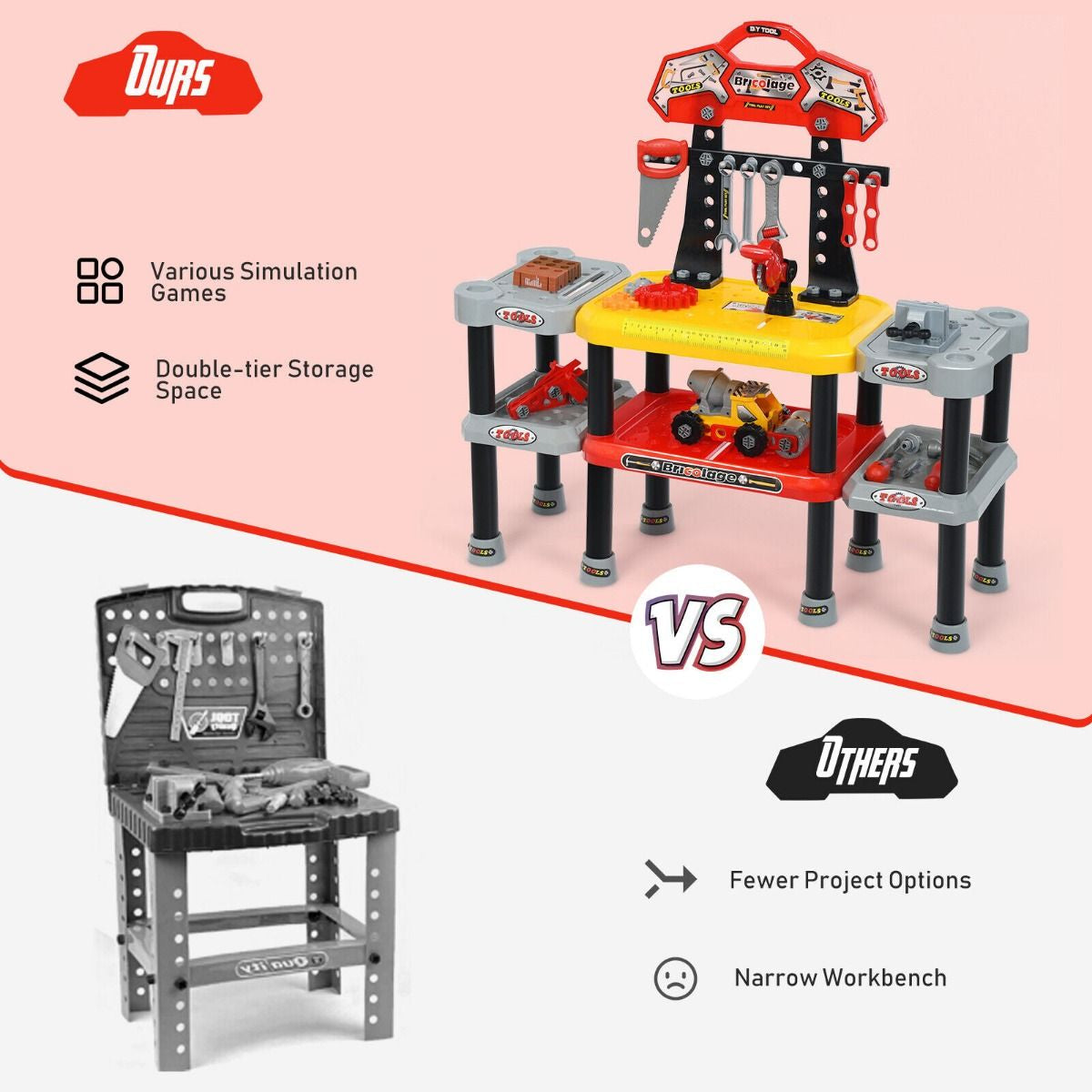 Ultimate 121-Piece Kids Construction Tool Set with Double-Tier Workbench for Endless Pretend Play Fun!