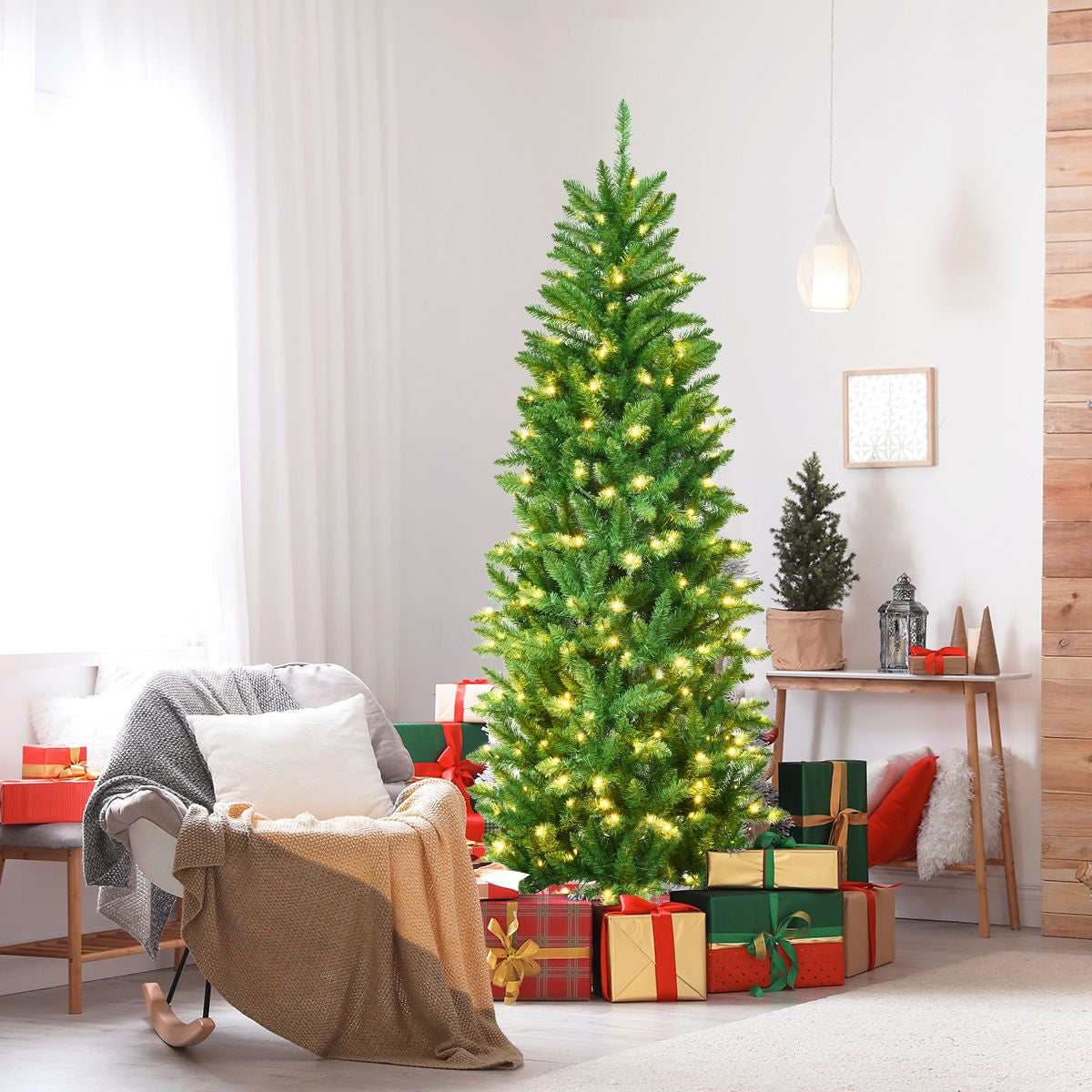 Pre-Lit Artificial Pencil Christmas Tree with Warm White Ul-Listed Lights