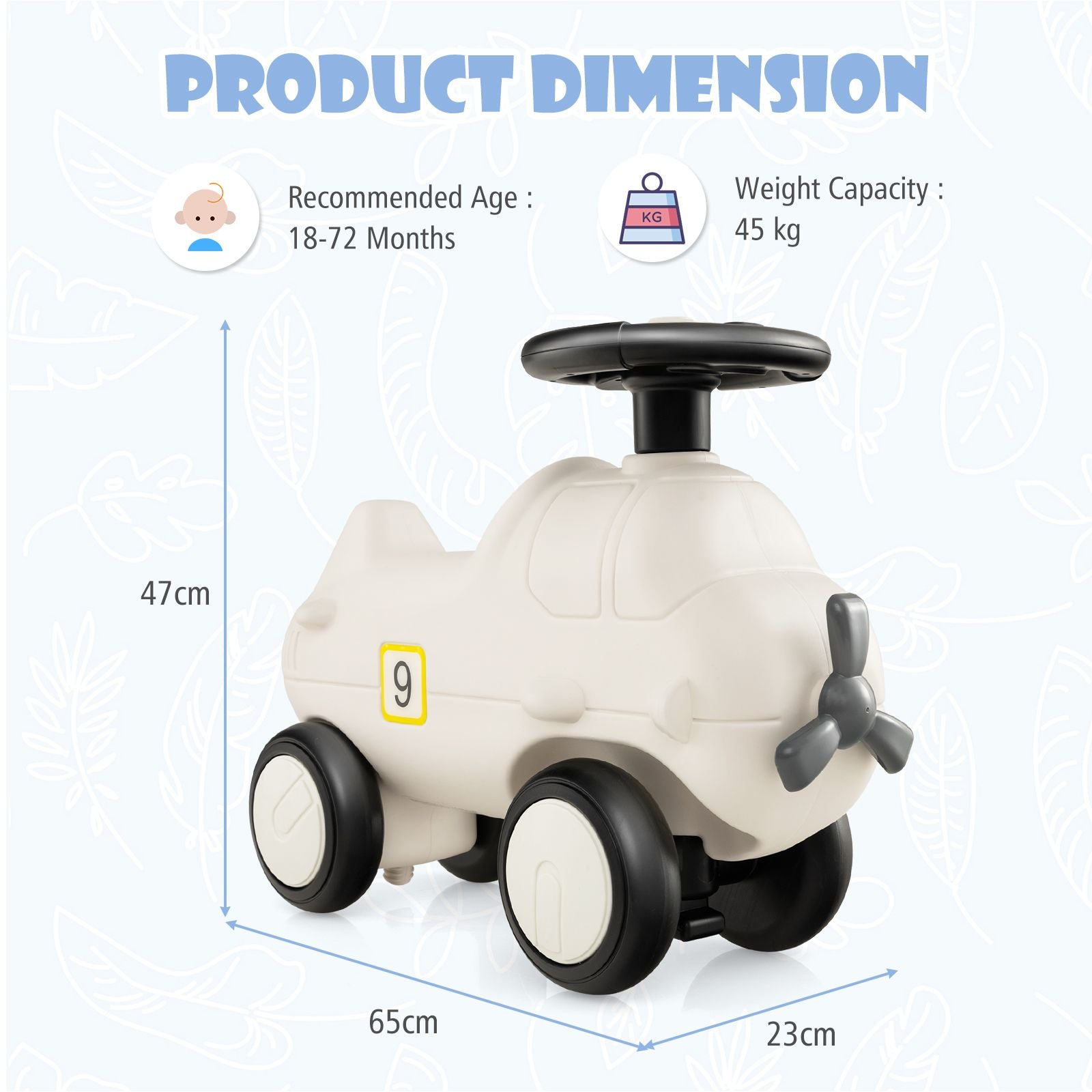 Kids Plane Ride on Toy Car with Cute Propeller and Flexible Steering Wheel