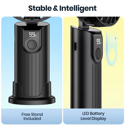 Ultimate 3-in-1 Portable Handheld Fan - 5000mAh USB Rechargeable, Foldable Design with Digital Display for Travel & Desk Use