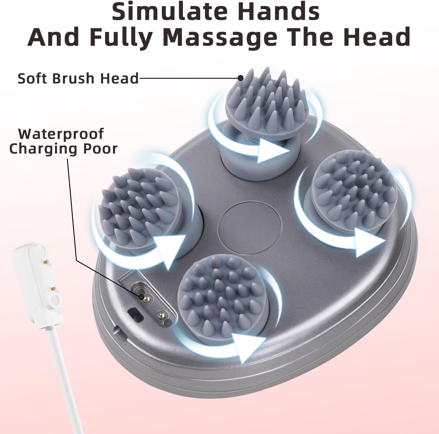 Handheld Electric Hair Scalp Massager with Kneading 96 Massage Nodes, Small Portable Cordless Head Scratcher Massager for Hair Growth, Deep Clean and Stress Relax, Gifts for Women, Men Pink