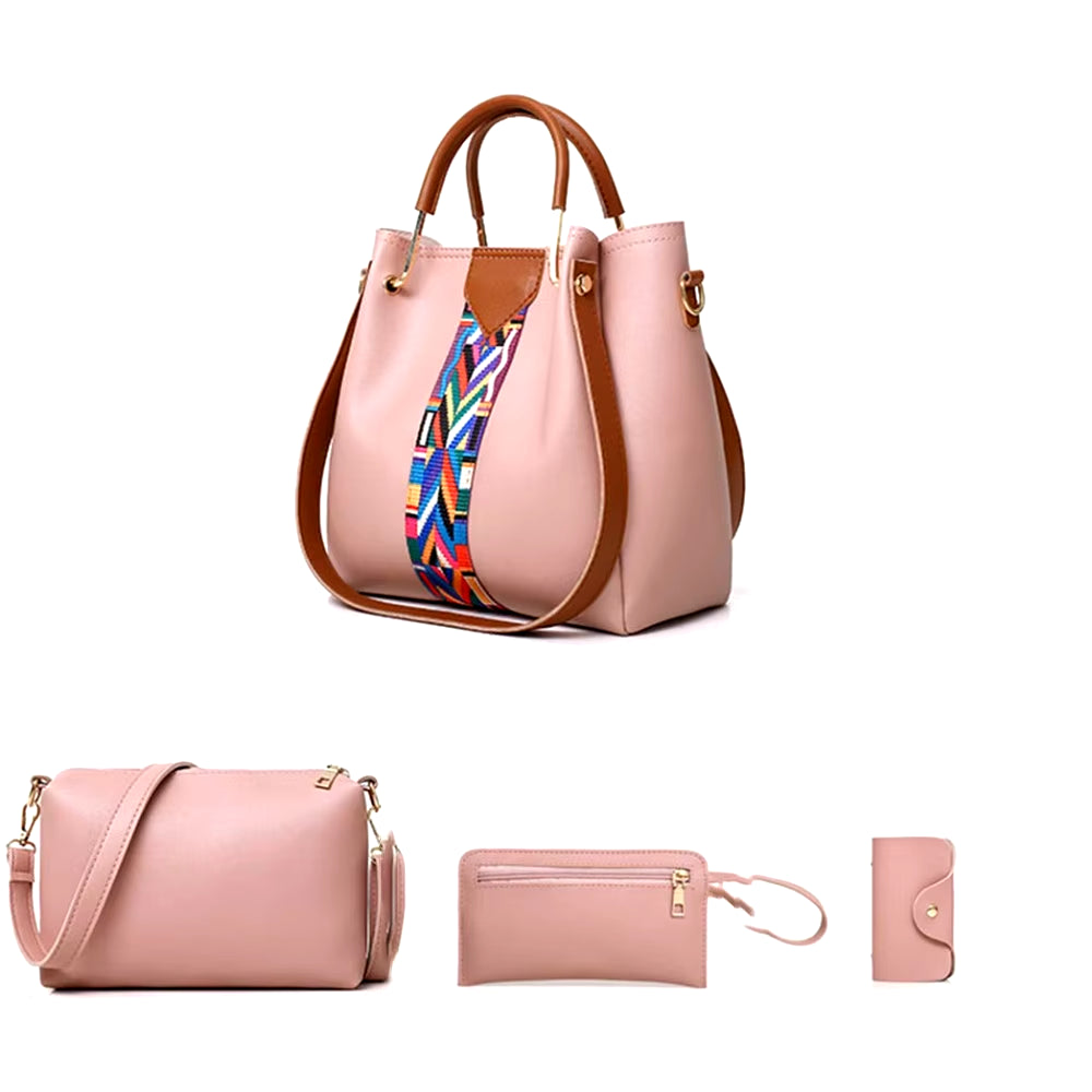 Chic 4-Piece Women's Handbag Set - Stylish Tote, Crossbody, and Wallet in Soft PU Leather