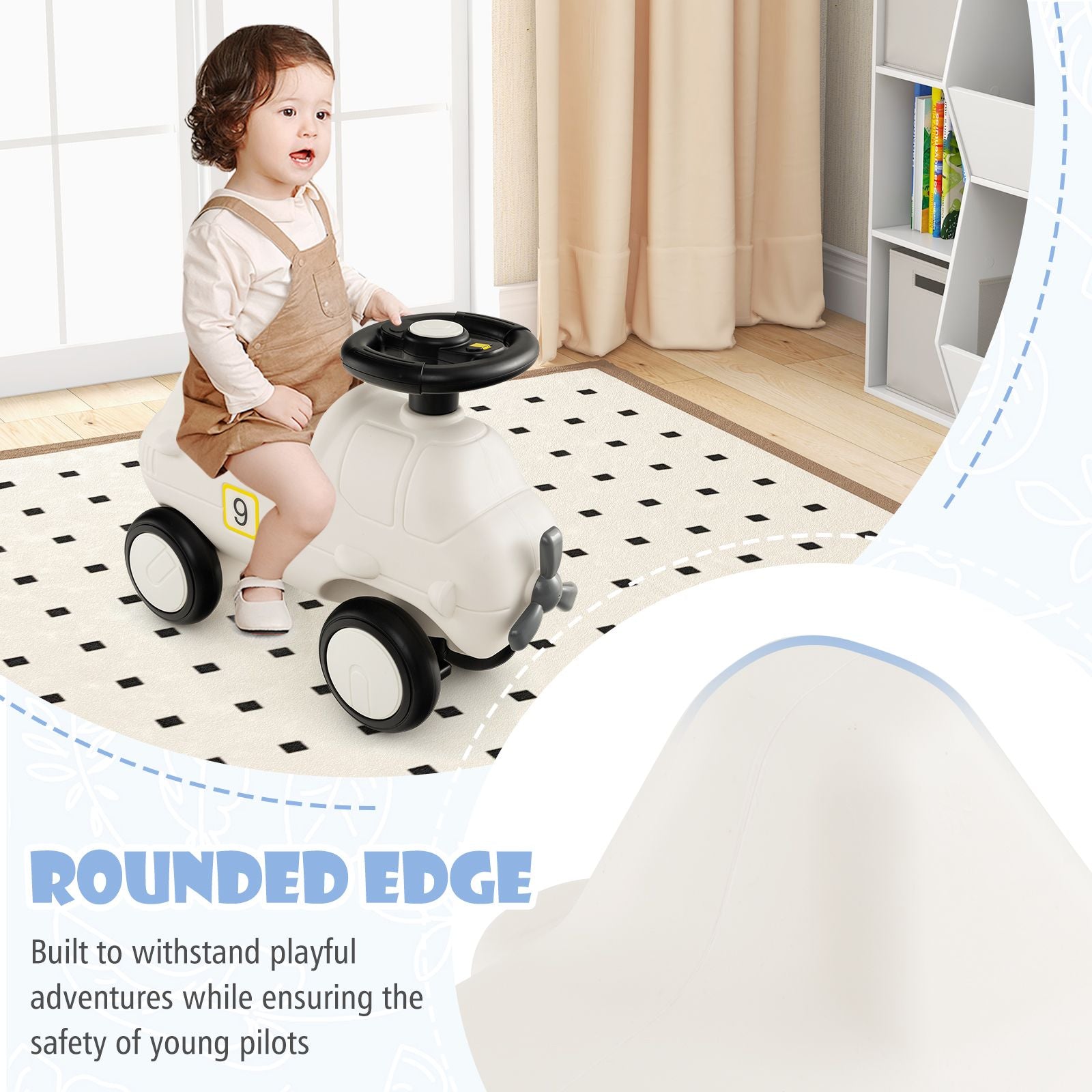 Kids Plane Ride on Toy Car with Cute Propeller and Flexible Steering Wheel