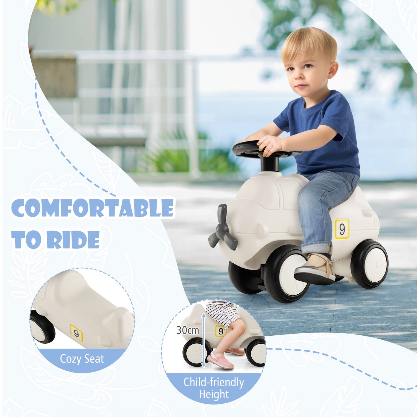 Kids Plane Ride on Toy Car with Cute Propeller and Flexible Steering Wheel