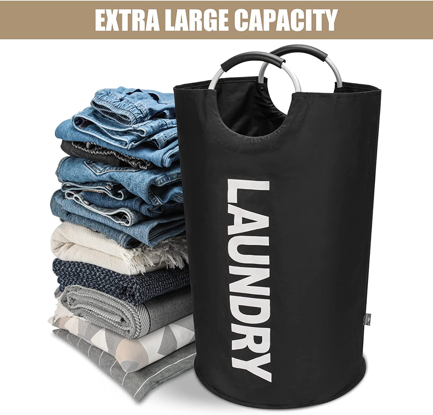 Spacious 90L Collapsible Laundry Basket - Freestanding Tall Hamper & Foldable Washing Bin in Black