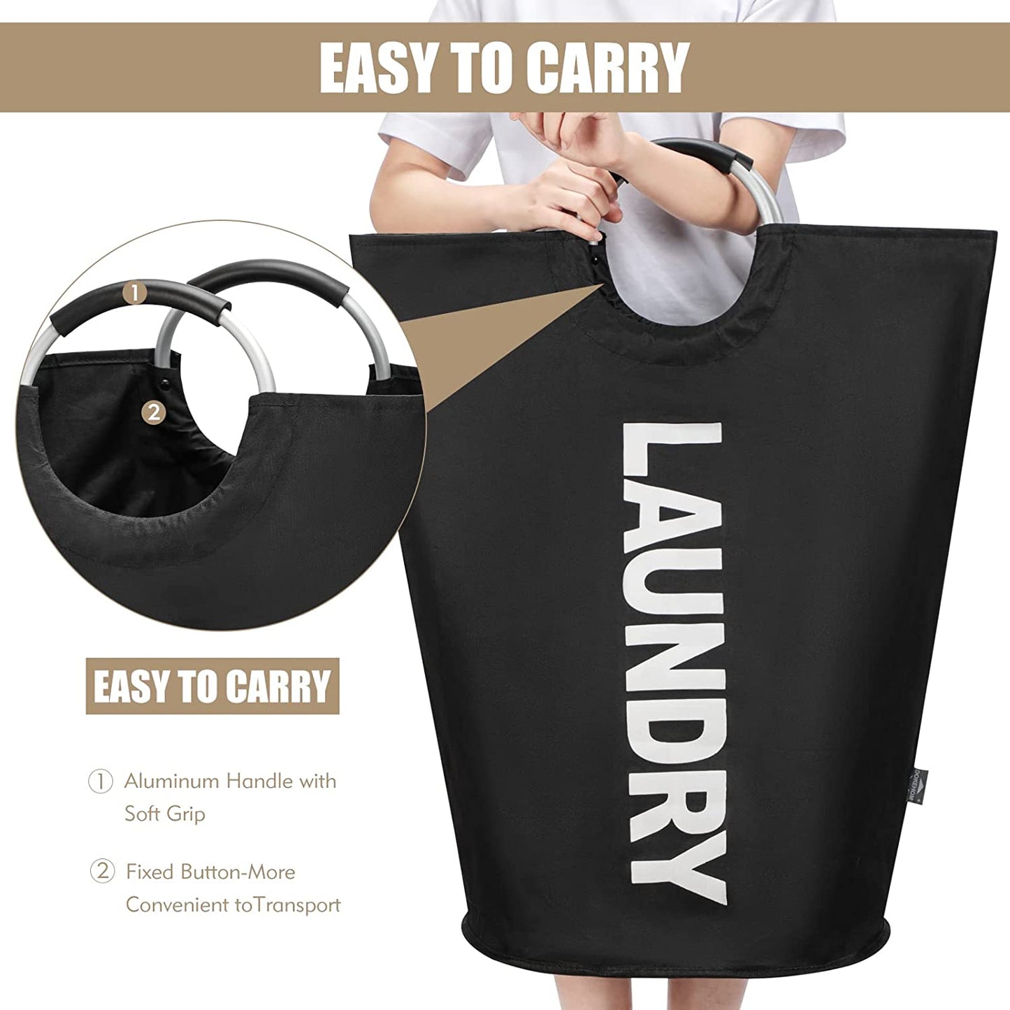 Spacious 90L Collapsible Laundry Basket - Freestanding Tall Hamper & Foldable Washing Bin in Black
