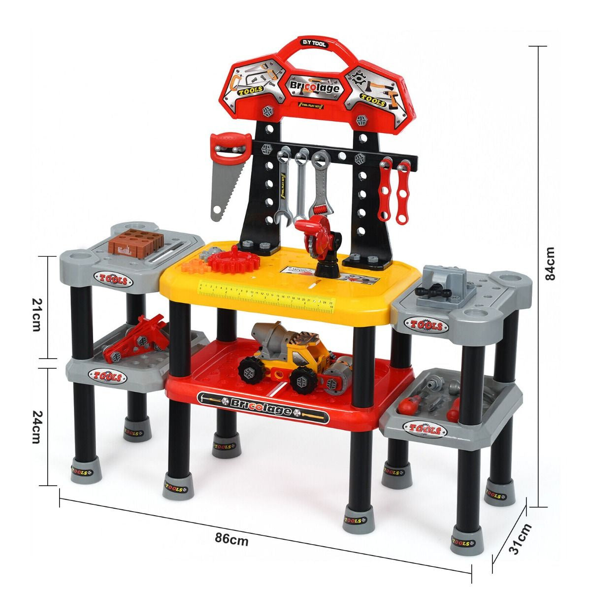 Ultimate 121-Piece Kids Construction Tool Set with Double-Tier Workbench for Endless Pretend Play Fun!