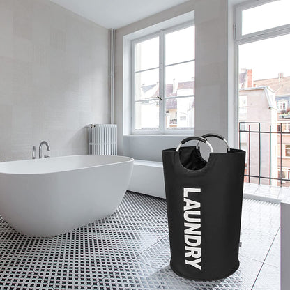 Spacious 90L Collapsible Laundry Basket - Freestanding Tall Hamper & Foldable Washing Bin in Black
