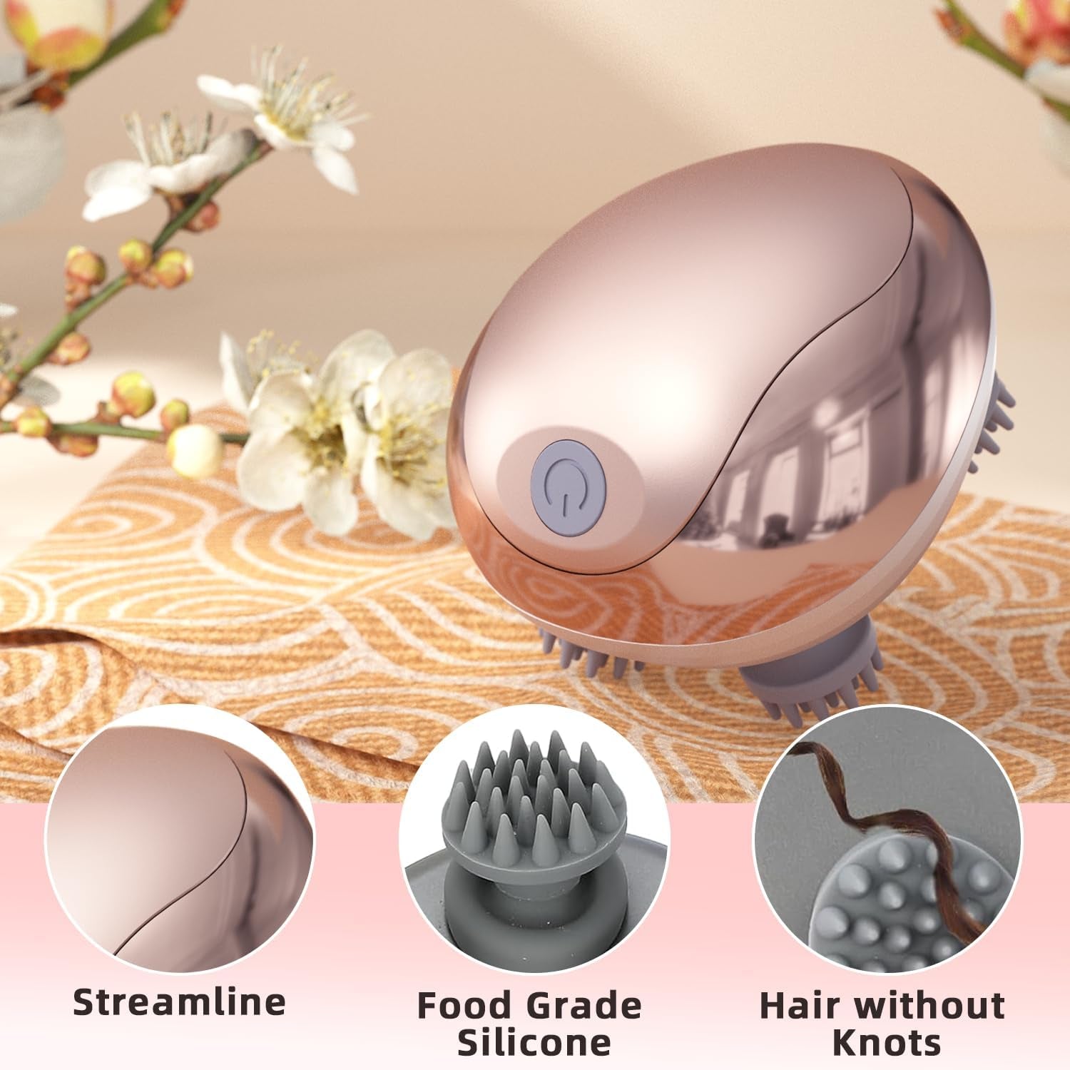 Handheld Electric Hair Scalp Massager with Kneading 96 Massage Nodes, Small Portable Cordless Head Scratcher Massager for Hair Growth, Deep Clean and Stress Relax, Gifts for Women, Men Pink