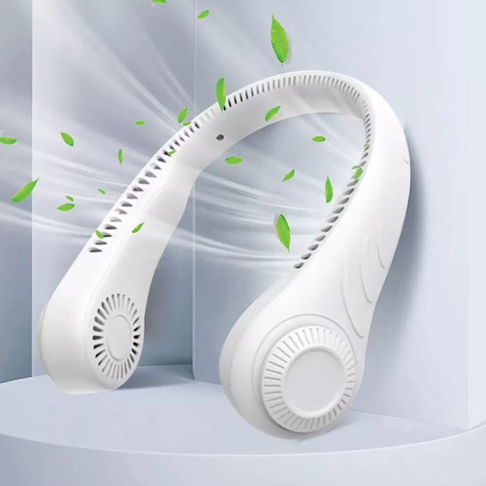 Portable 4000mAh Rechargeable USB Neck Fan - Leafless Neckband Cooler for Ultimate Comfort