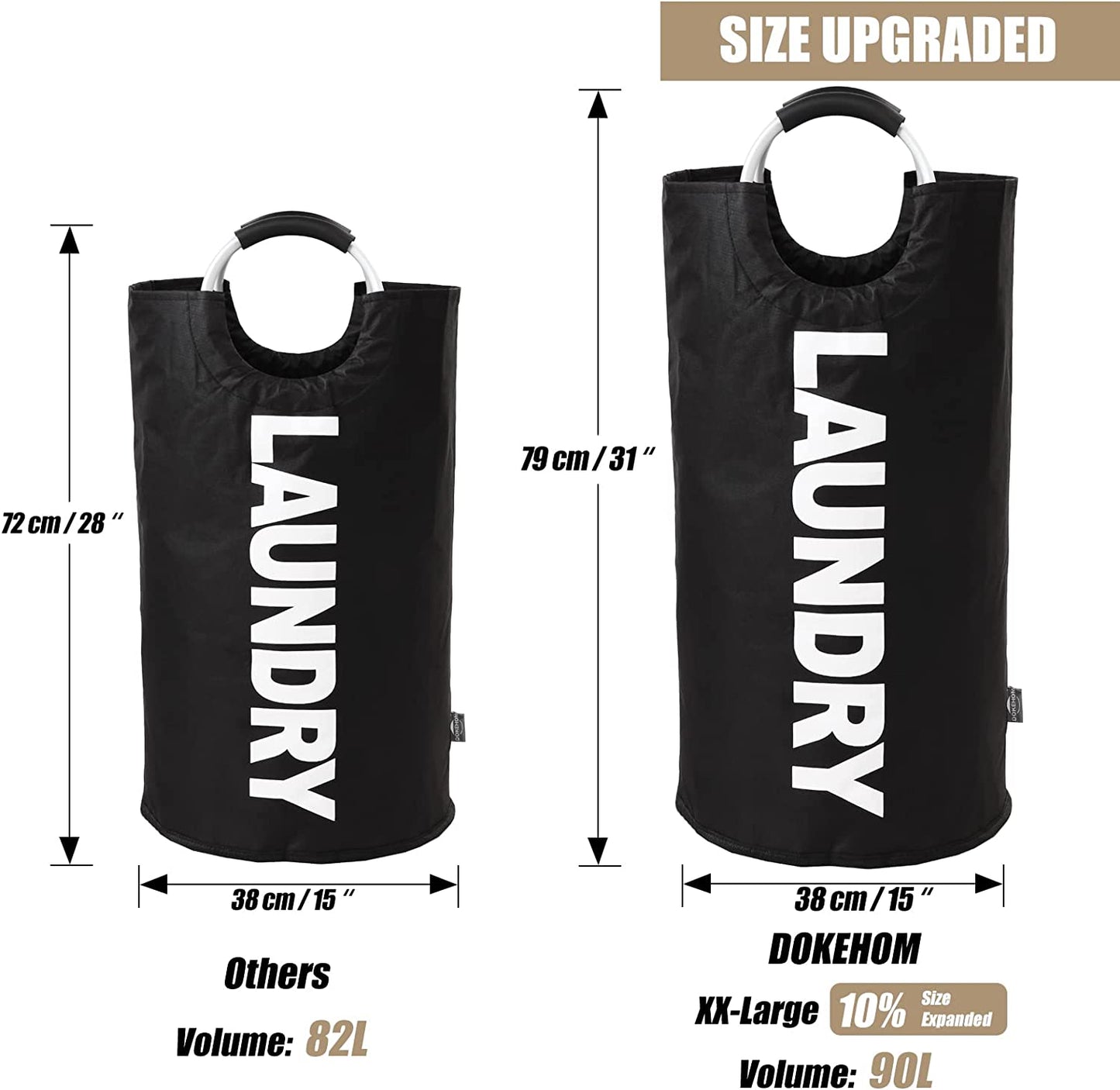 Spacious 90L Collapsible Laundry Basket - Freestanding Tall Hamper & Foldable Washing Bin in Black