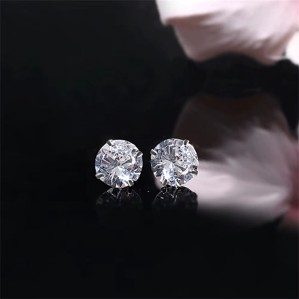 12 Pairs Cubic Zirconia Silver Earring Set round Grand Party Bling UK CZ